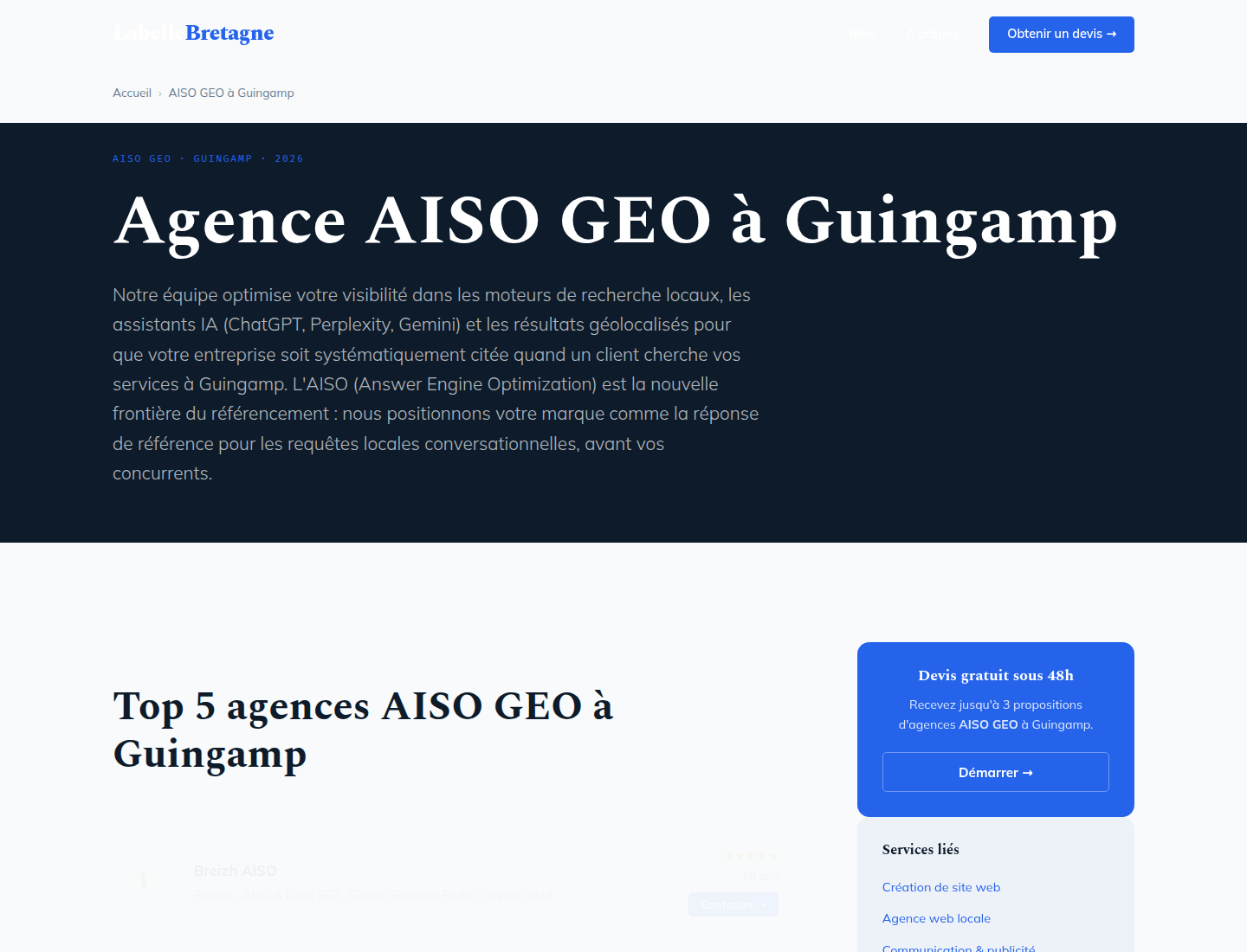 Capture de la page AISO GEO Guingamp de Labellebretagne