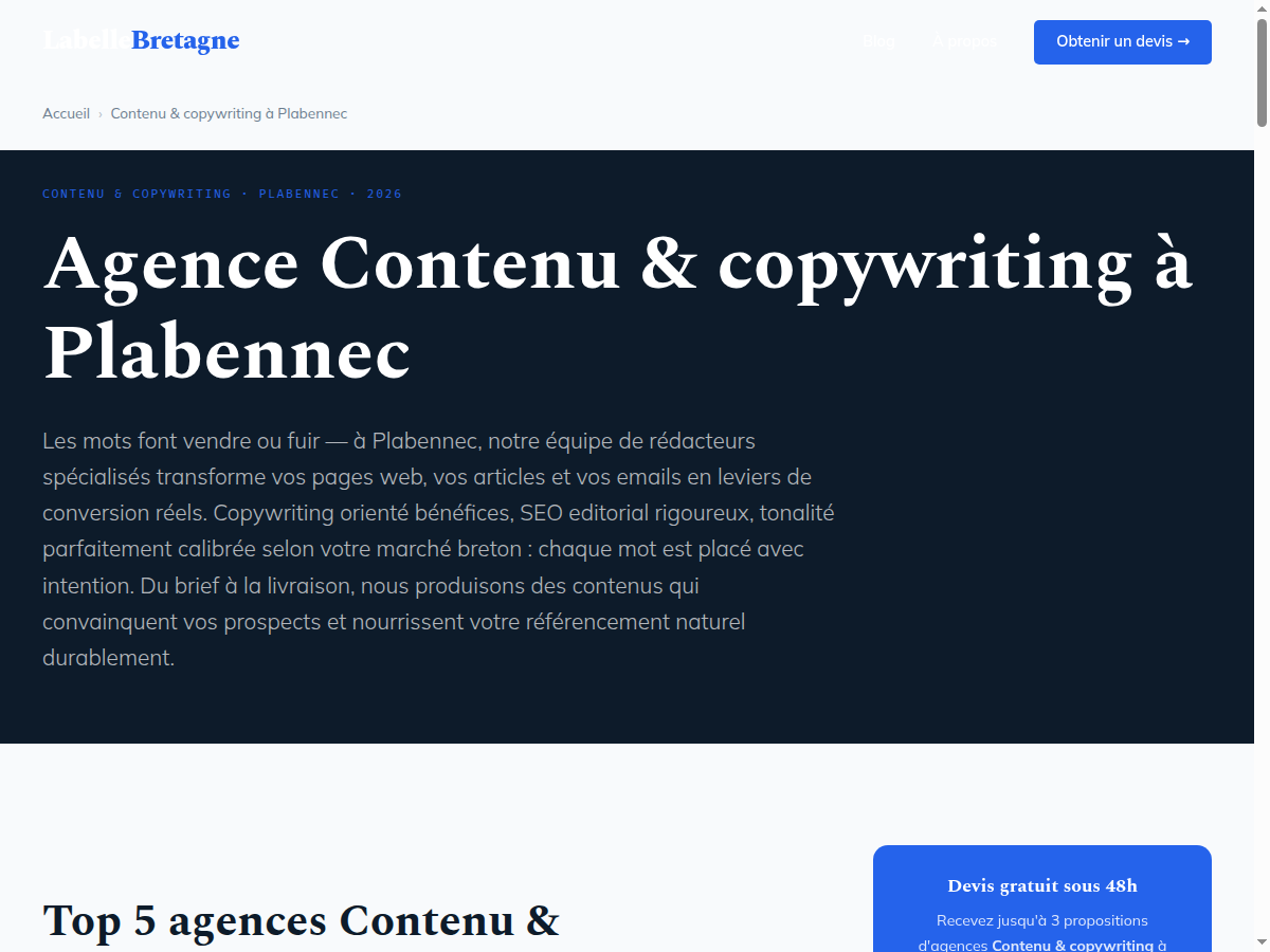 Exemple de page contenu et copywriting locale sur Labellebretagne